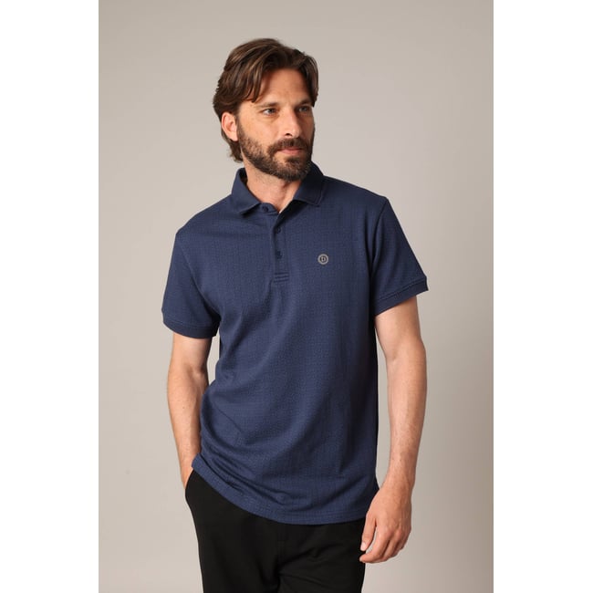 Polo en maille texturée avec col côtelé CLOVIK navy <span itemprop=
