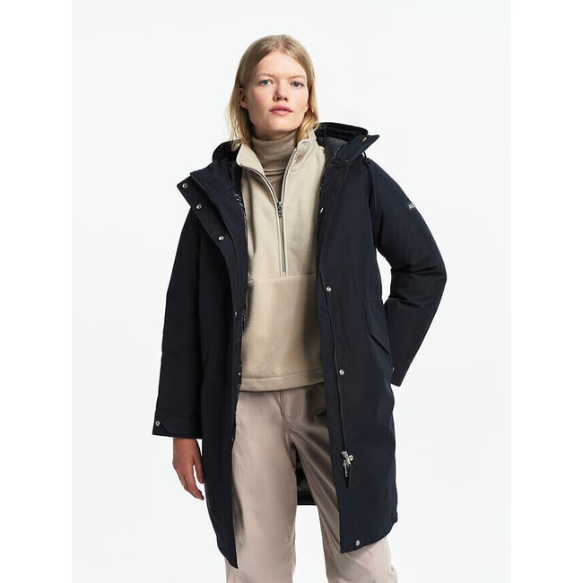 Langer Parka mit fester Kapuze und Reissverschluss für die Übergangszeit schwarz <span itemprop=