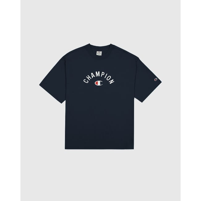 Half Circle Logo T-Shirt with Short Sleeves, navy blue, CHAMPION