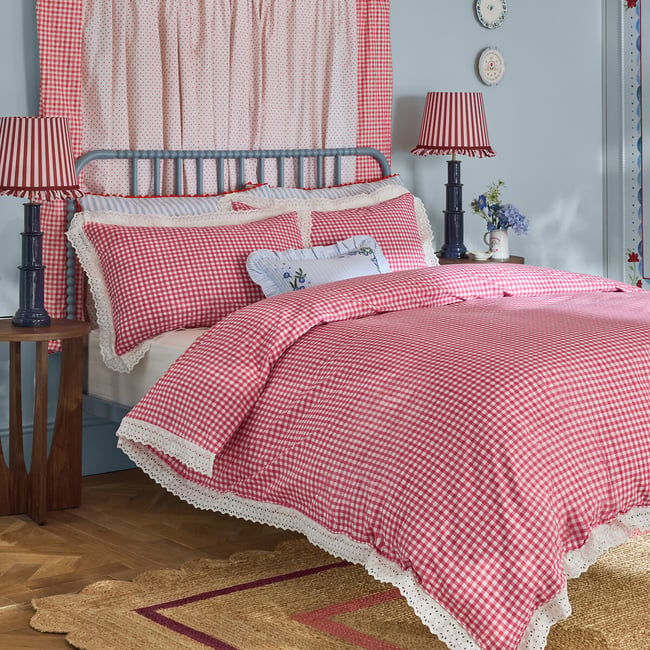 Painted Gingham Lace Reversible Cotton Duvet Cover and Pillowcase Set - CATH KIDSTON