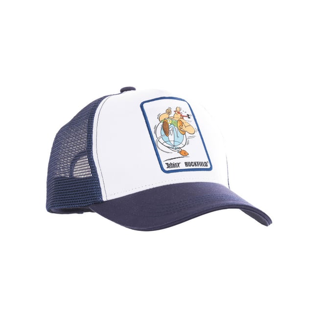 Casquette trucker marine unie pourvue d'une broderie à l'avant bleu foncé <span itemprop=