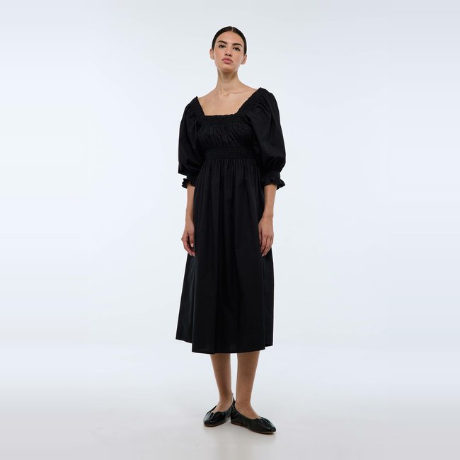 Robe manches coudes unie en coton BIO GOTS noir <span itemprop=