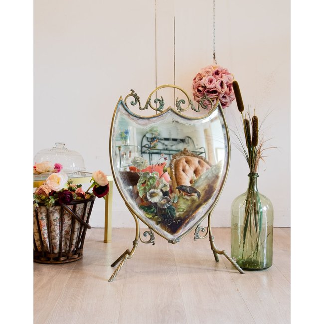 Miroir pare-braise en bronze Georges N°1198 - Bon état Couleur miroir <span itemprop=