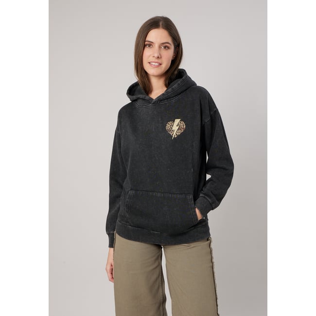Sweat à capuche femme imprimé graphique dos NAMASTE charcoal <span itemprop=