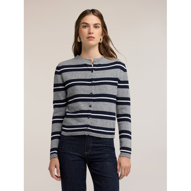 Cardigan à rayures bleu <span itemprop=