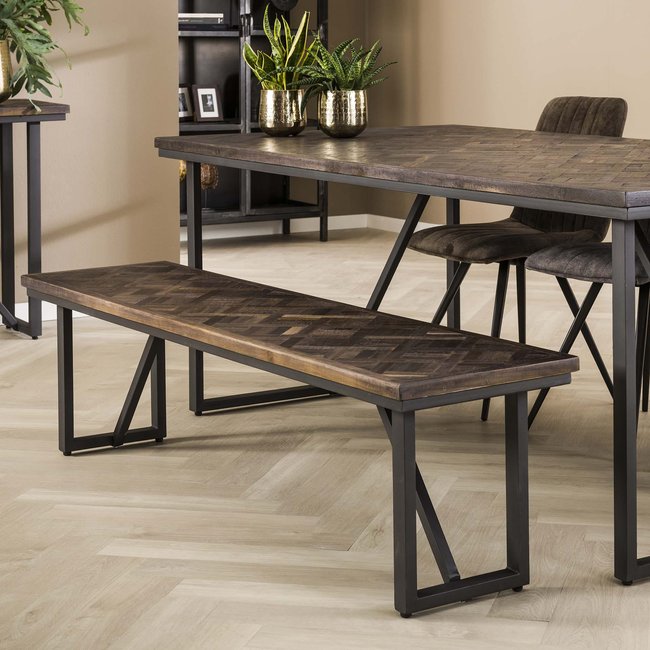 Banc de table en bois de teck brun motif croisé 170 cm AMBON Couleur bois naturel <span itemprop=
