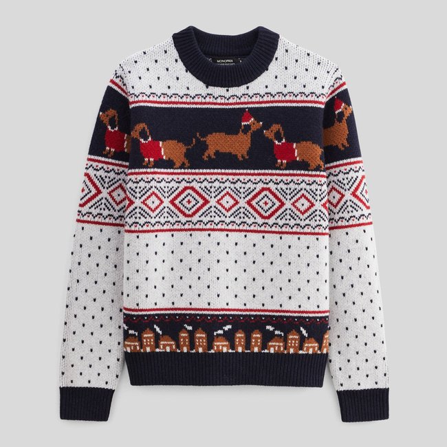 Pull jacquard fantaisie en laine - MONOPRIX