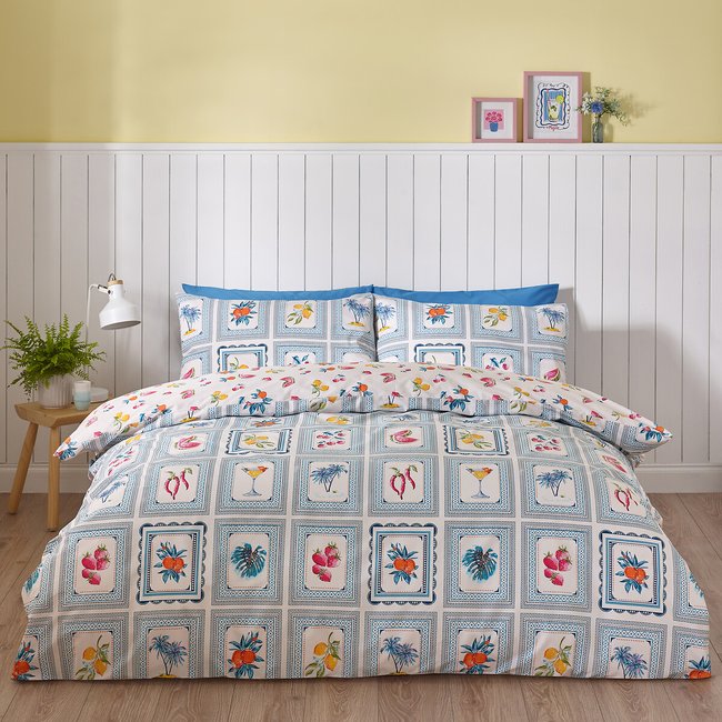 Riviera Tiles Reversible Duvet Cover Set, blue, CATHERINE LANSFIELD