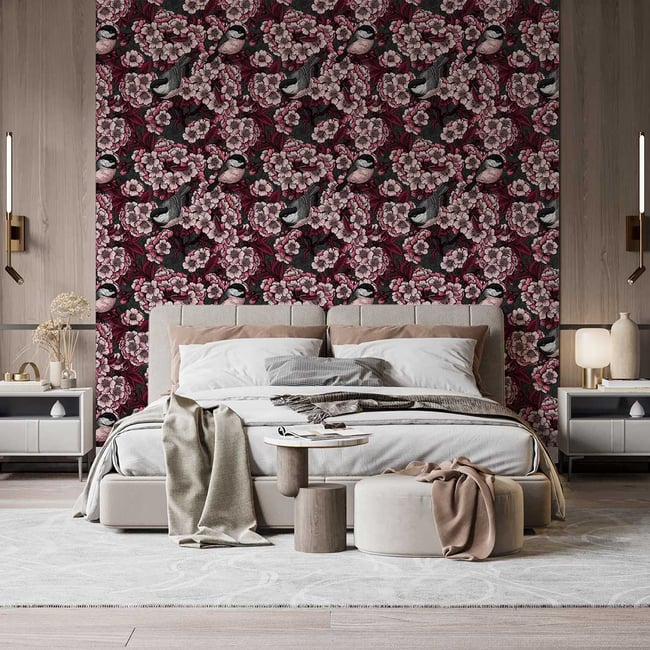 Papier peint jardin de cerisiers Couleur intissé <span itemprop=