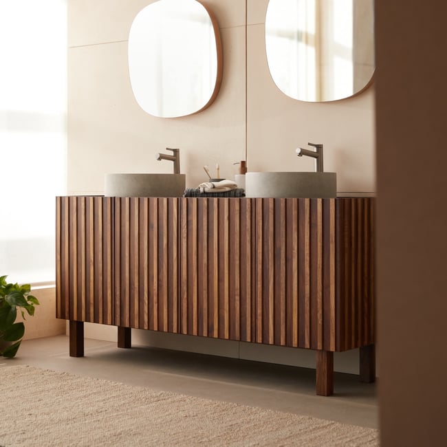 Meuble Salle De Bain en Manguier massif, MILO Couleur marron foncé <span itemprop=
