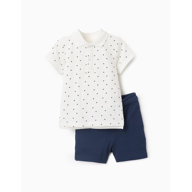 T-Shirt-Polo à Pois + Short blanc <span itemprop=