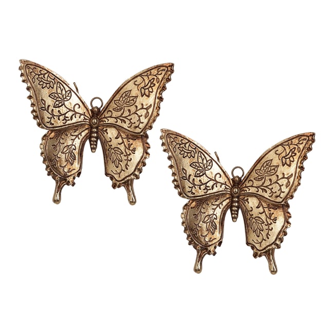 Lot de 2 déco murales papillons 14.2x13.3cm Couleur or <span itemprop=
