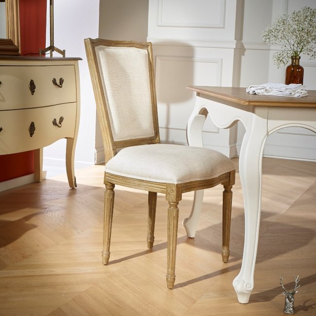 Lot de 2 chaises en bois et lin MARIE ANTOINETTE Couleur bois naturel cérusé <span itemprop=
