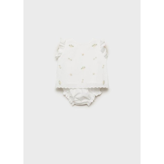 Robe et culotte détails brodés blanc cassé <span itemprop=