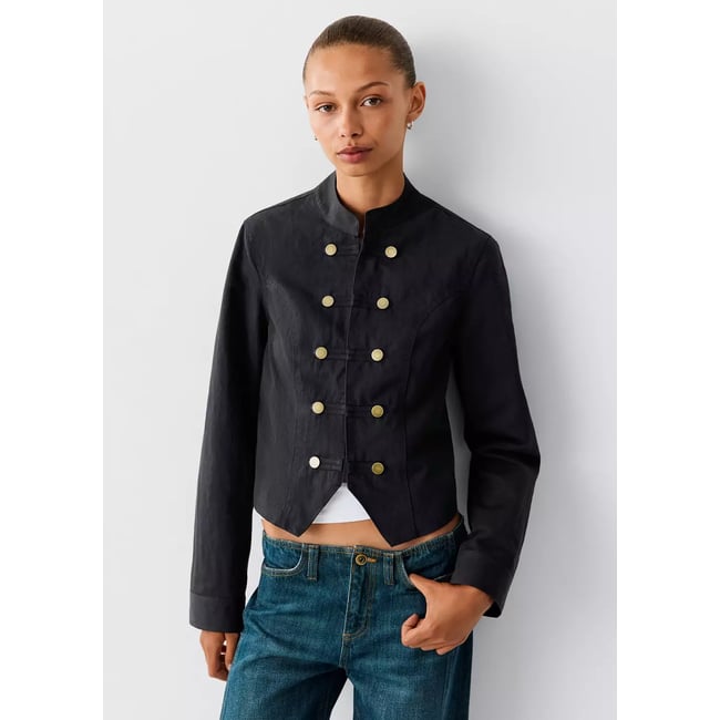 Veste boutonnée black denim <span itemprop=