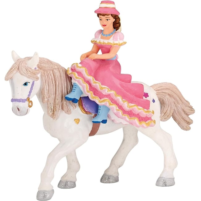 Figurine Cavalière au chapeau rose <span itemprop=