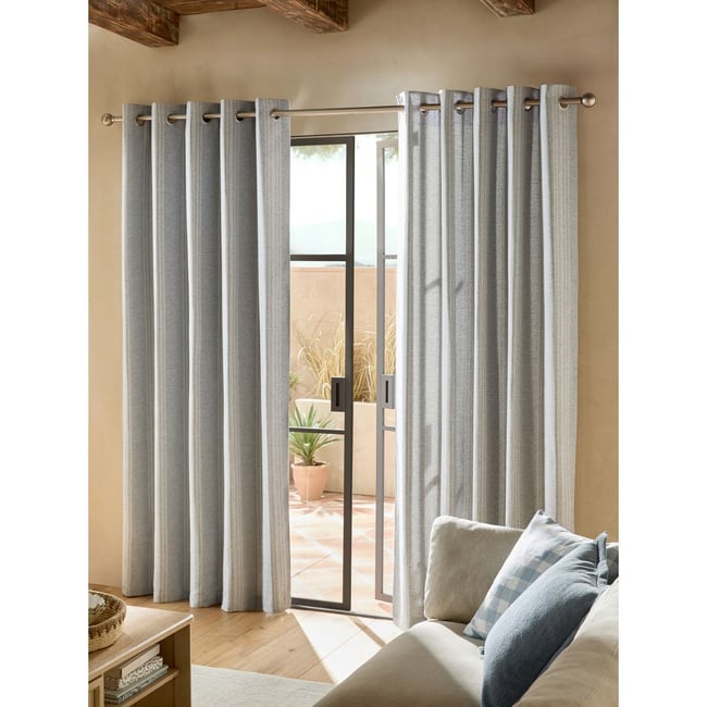 Rideaux doublés à œillets et rayures tissées bleu <span itemprop=