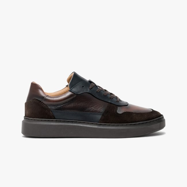 Basket en cuir VALERIAN marron marine <span itemprop=