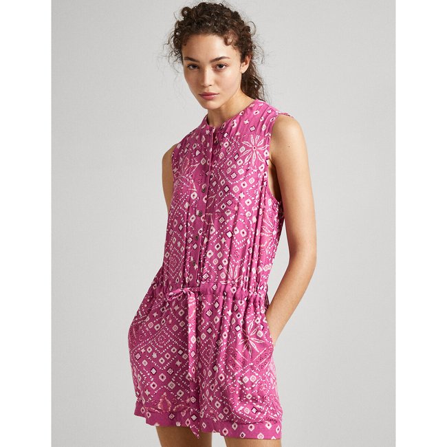 Printed Sleeveless Playsuit, pink, PEPE JEANS
