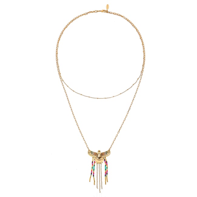 Collier chaîne multirang avec pendentif central et perles JOAO multicolore <span itemprop=