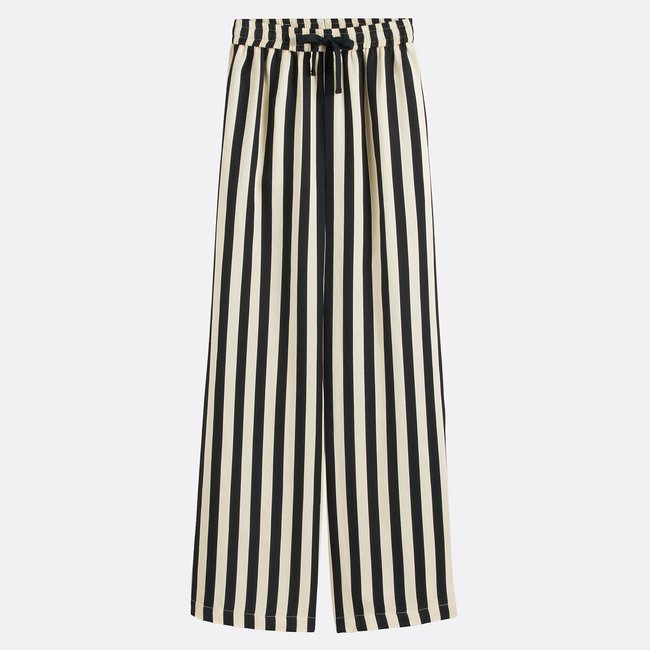 Wide Leg Trousers with Stripes, JERRY, black, SUNCOO