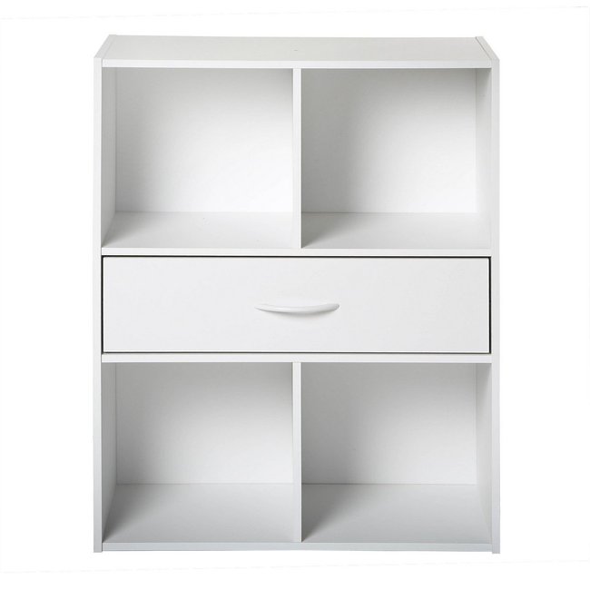 Etagère de rangement 4 casiers avec un tiroir Couleur blanc <span itemprop=