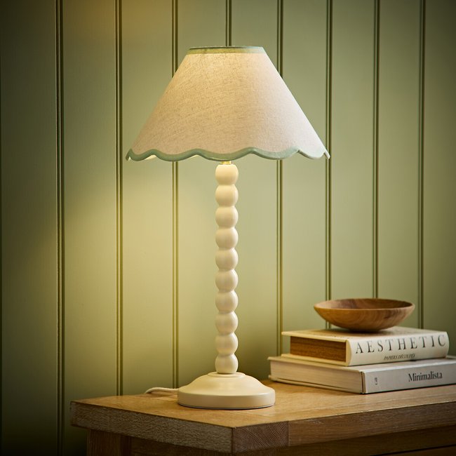Bobbie Painted Cream Bobbin Table Lamp with Scallop Shade - SO'HOME
