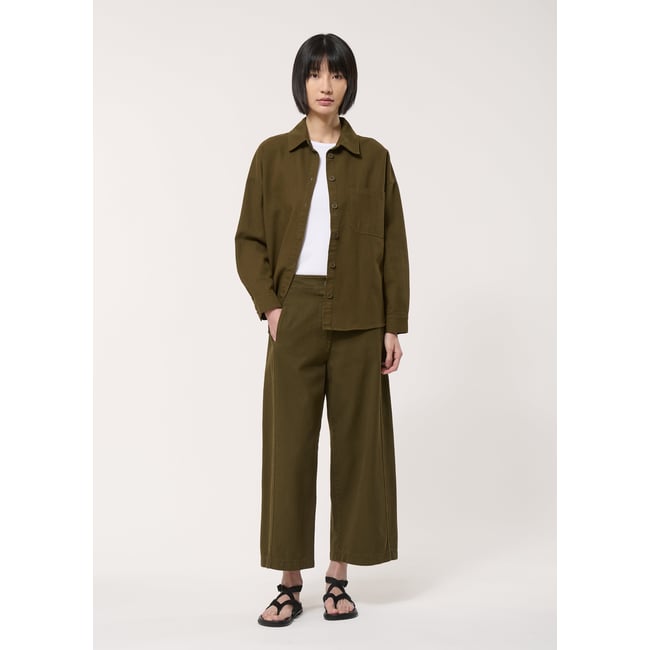 Pantalon barrel en coton taille haute militaire <span itemprop=