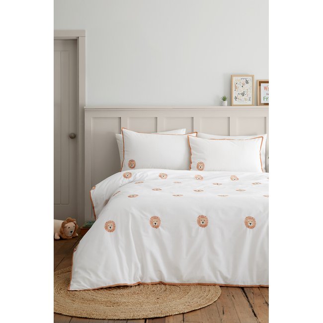 Embroidered Lions Duvet Cover and Pillowcase Set, white, CATHERINE LANSFIELD
