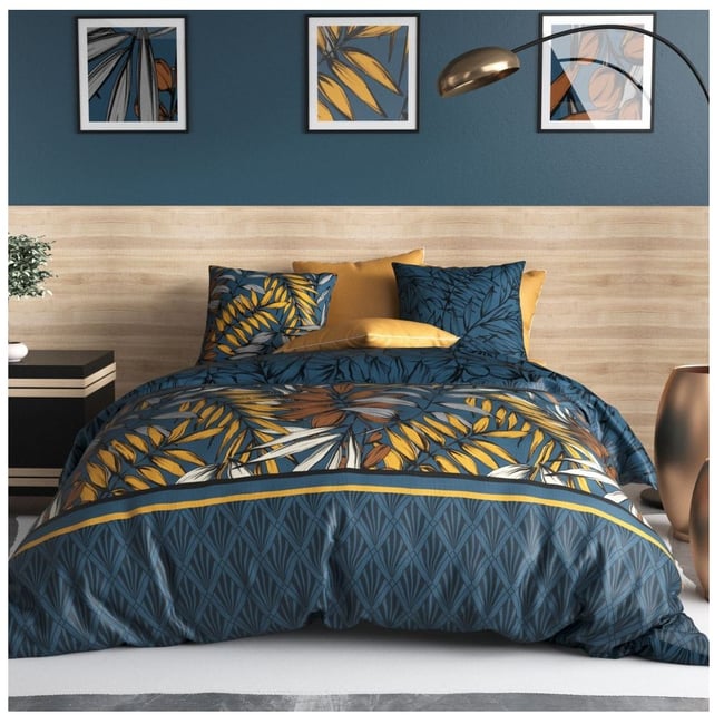 Housse de couette + taie Selva bleu <span itemprop=