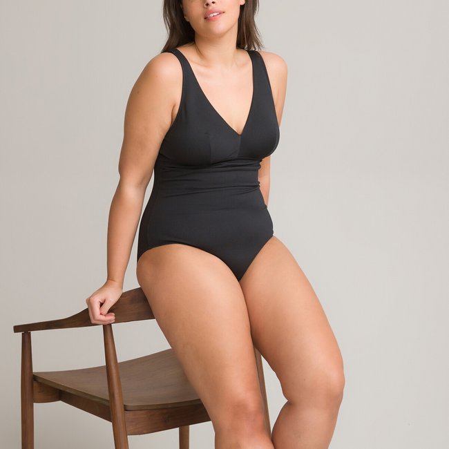 Costume da bagno intero a triangolo, materiale a rilievo nero LA REDOUTE COLLECTIONS PLUS