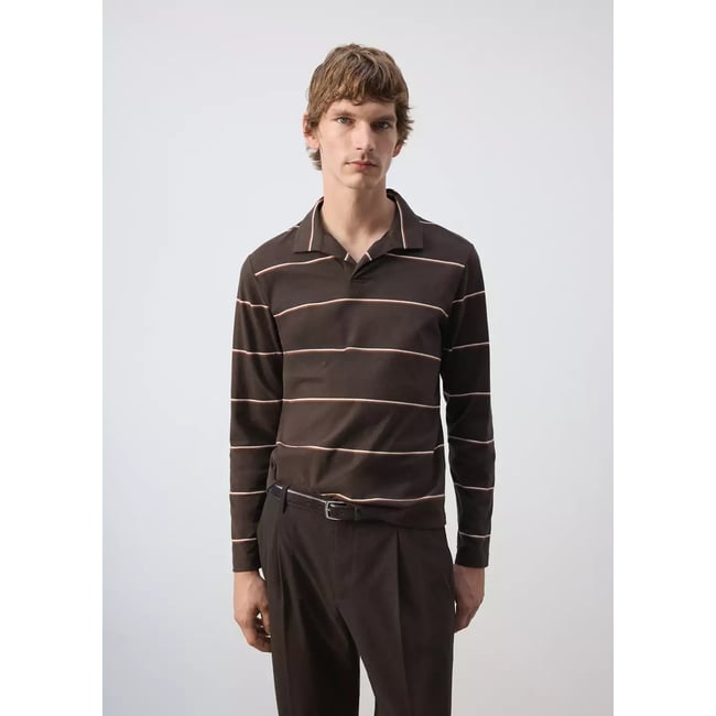 Polo 100 % coton rayures café <span itemprop=