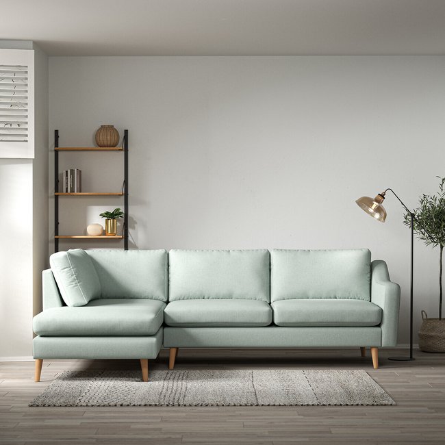 Rosa Curve Soft Brushed Corner Chaise Sofa with Light Wood Legs (Left Facing) - ÉDITÉ