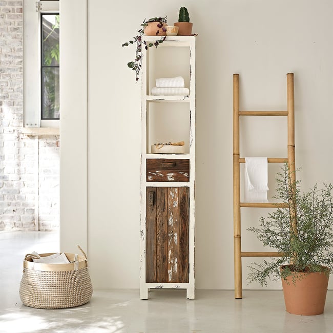 Colonne en bois recyclé massif  SEZANNE Couleur blanc <span itemprop=