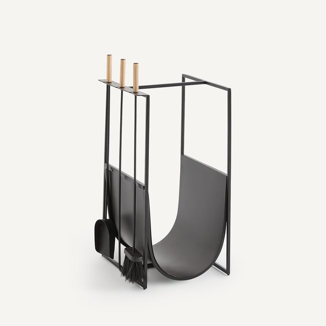 Organizador para chimenea, soporte para leña, de hierro mate, LILA negro <span itemprop=