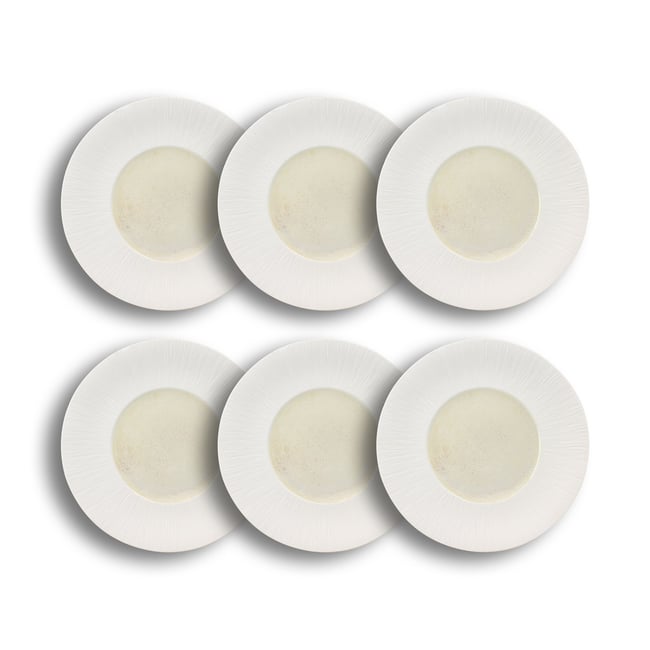 Lot de 6 assiettes plates en porcelaine 28,5cm, URUS Couleur beige-blanc <span itemprop=