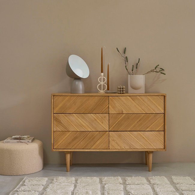 Commode en bois massif 120 cm 6 tiroirs  PACÔME Couleur naturel <span itemprop=