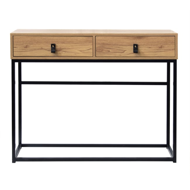 Console 2 Tiroirs Pieds Métal Effet Chêne - JILL Couleur bois clair <span itemprop=