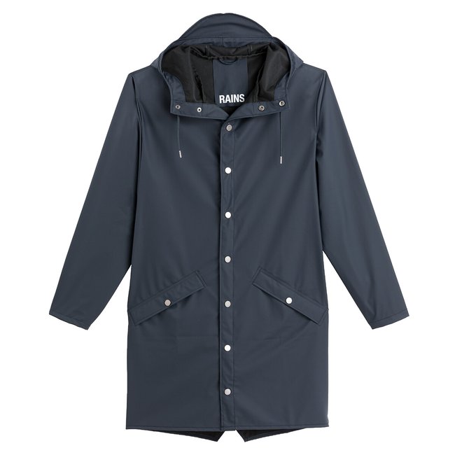Veste zippée imperméable à capuche unisexe bleu marine <span itemprop=