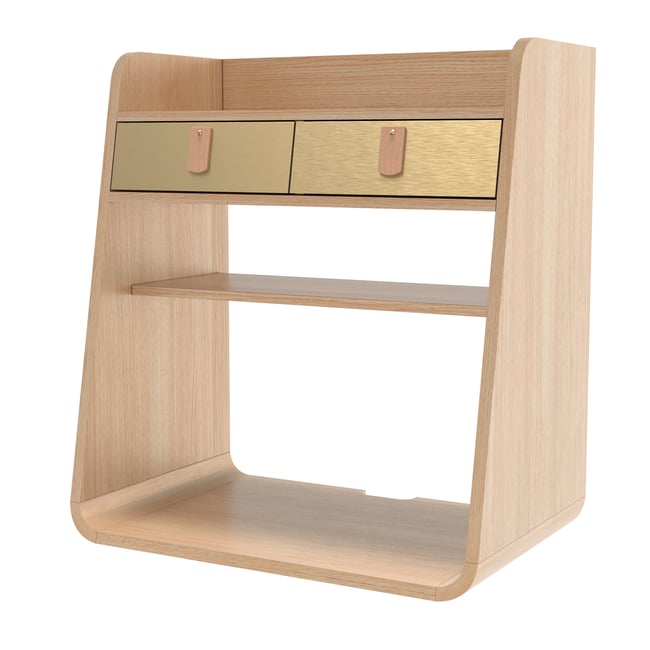 Table de chevet murale en chêne avec tiroirs, SUZON Couleur laiton <span itemprop=