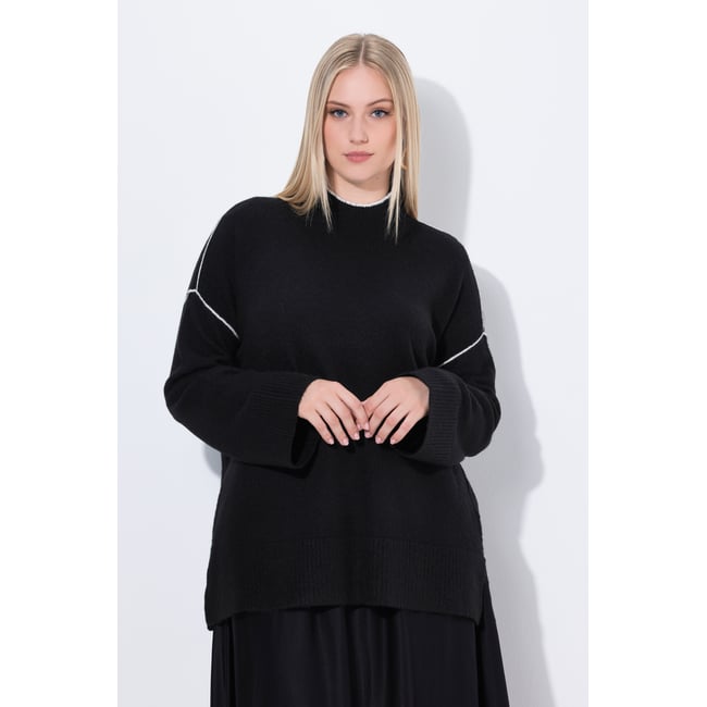 Pull à col montant et manches longues noir <span itemprop=