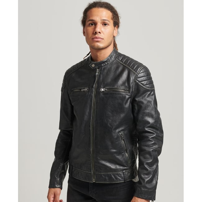 Veste en cuir Moto Racer noir <span itemprop=