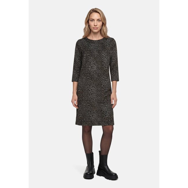 Robe en jersey longueur genoux noir/beige <span itemprop=