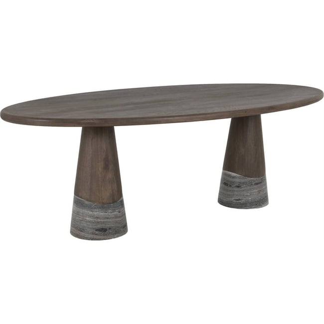 Table à manger ovale en chêne, HARPER Couleur chêne fumé charcoal et marbre gris <span itemprop=