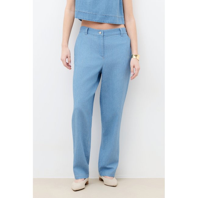 Pantalon 7 huit lin PILLYDENIM bleu ciel <span itemprop=