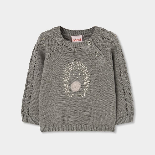 Pull bébé garçon avec broderie hérisson vert <span itemprop=