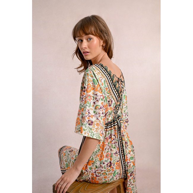 Robe évasée à imprimé écru <span itemprop=