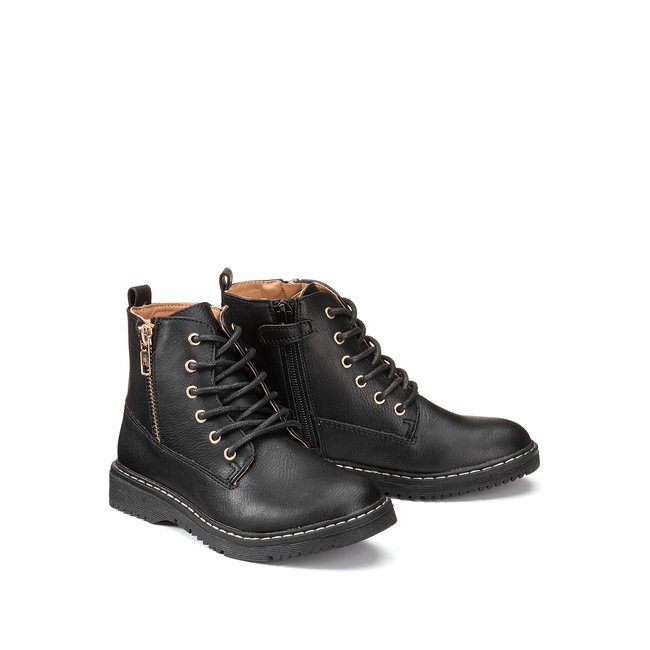 Kids lace up ankle boots with zip fastening black La Redoute Collections La Redoute