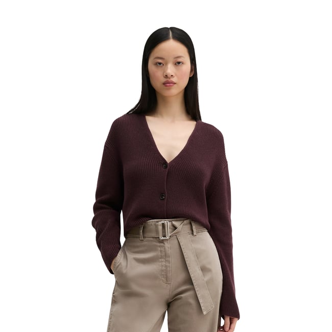 Cardigan col V relaxed en coton organique lourd rouge <span itemprop=