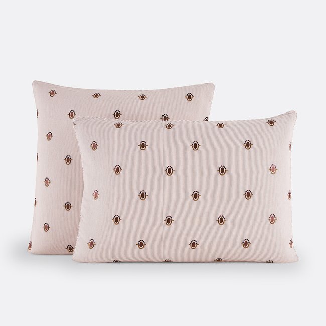 Avara Washed Cotton Pillowcase, brown stripes, LA REDOUTE INTERIEURS